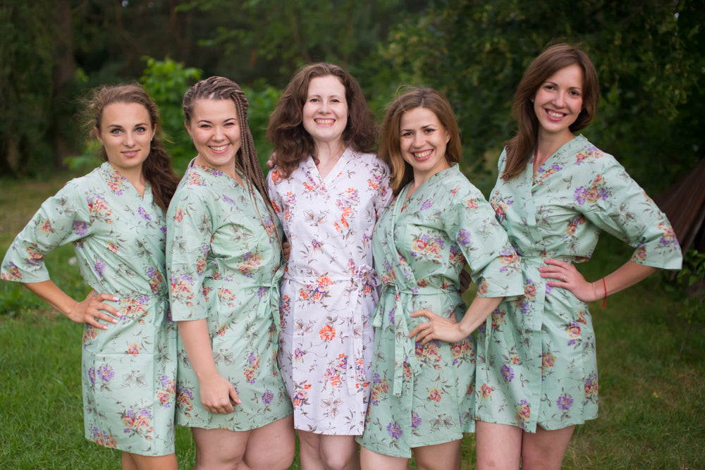 Grayed Jade Romantic Flowers Pattern Bridesmaids Robes-1