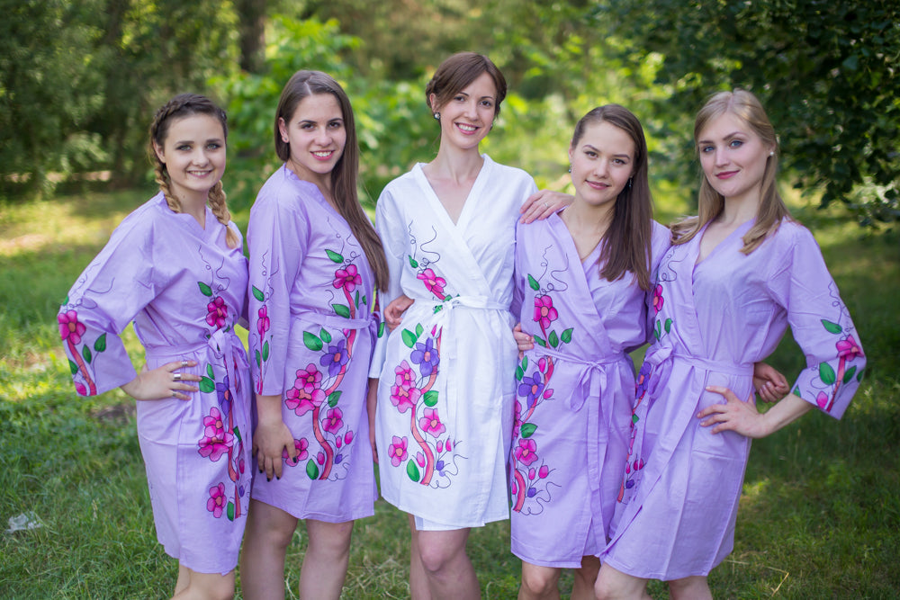 Lilac Swirly Floral Vine Pattern Bridesmaids Robes-1