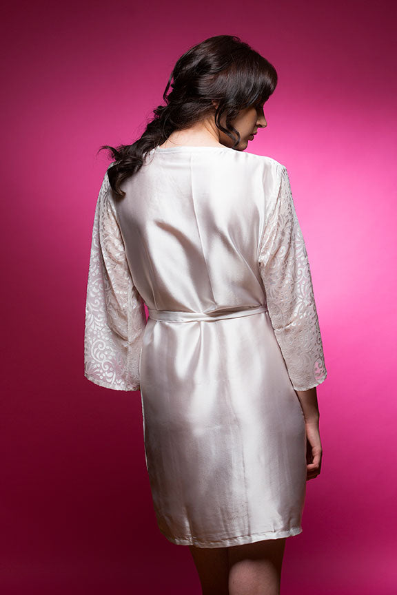 Off White Satin Robe with Brasso Sleeves-2
