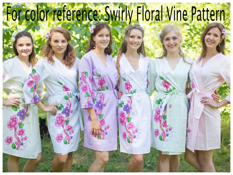 Lilac Swirly Floral Vine Pattern Bridesmaids Robes-2