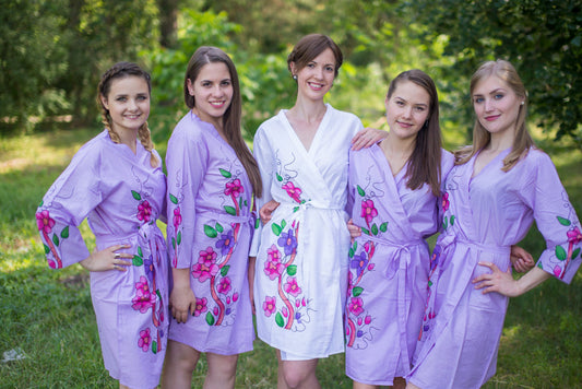 Lilac Swirly Floral Vine Pattern Bridesmaids Robes-0