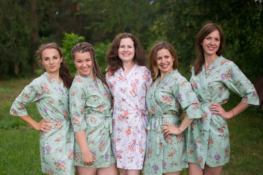 Grayed Jade Romantic Flowers Pattern Bridesmaids Robes-0