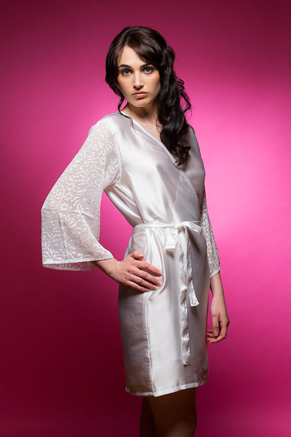 Off White Satin Robe with Brasso Sleeves-4