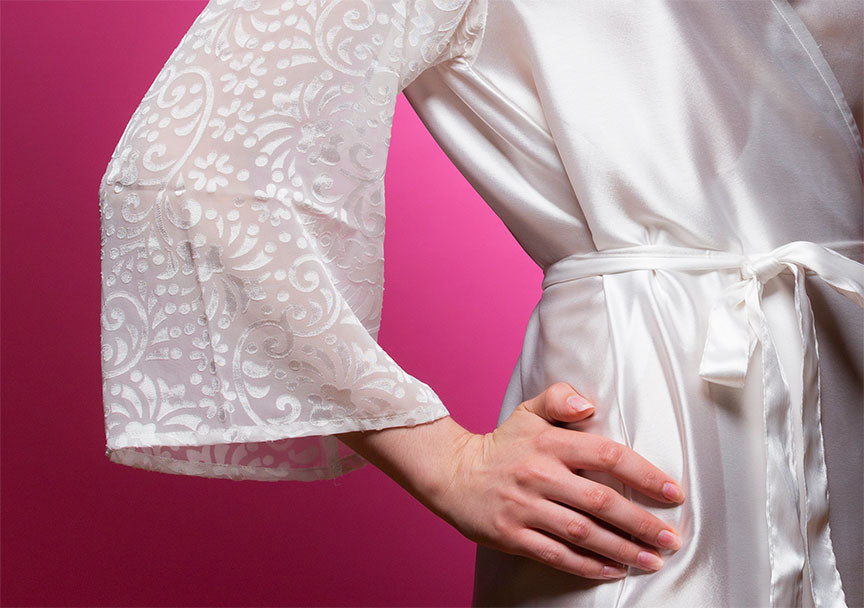Off White Satin Robe with Brasso Sleeves-1
